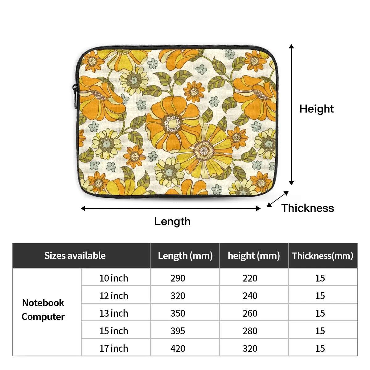 Сумка для ноутбука в стиле ретро 70-х годов 10, 12, 13, 15, 17 дюймов, чехол для ноутбука, красочный противоударный чехол с цветочными ромашками и цветами