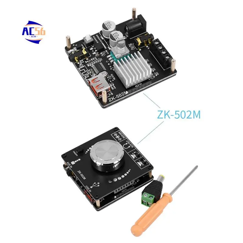 

AC56-ZK-502H Плата усилителя Bluetooth 50 Вт + 50 Вт с чипом TPA3116D2, двухканальный аудиомодуль