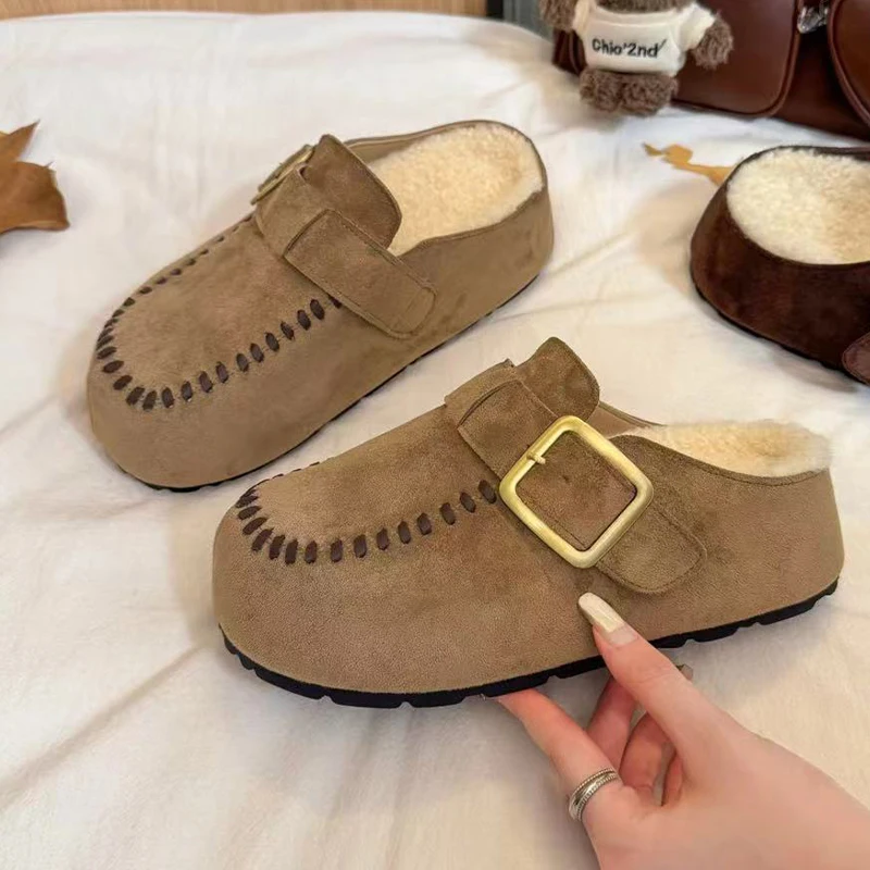 

Flats Platform Women's Slippers Fur Suede Fashion Warm Mules Shoes Casual Dress New Snow Boots 2025 Cozy Designer Mujer Botas