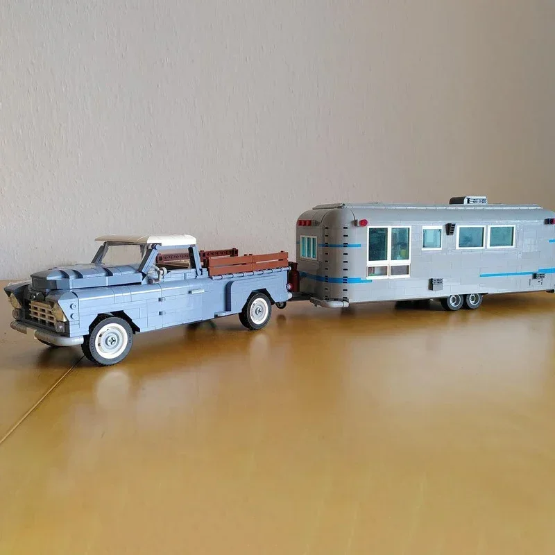 Modèle de voiture de ville MOC pour enfants, briques de construction, remorque de camping américaine classique, cadeaux de technologie modulaire, assemblage de vacances, jouets trempés