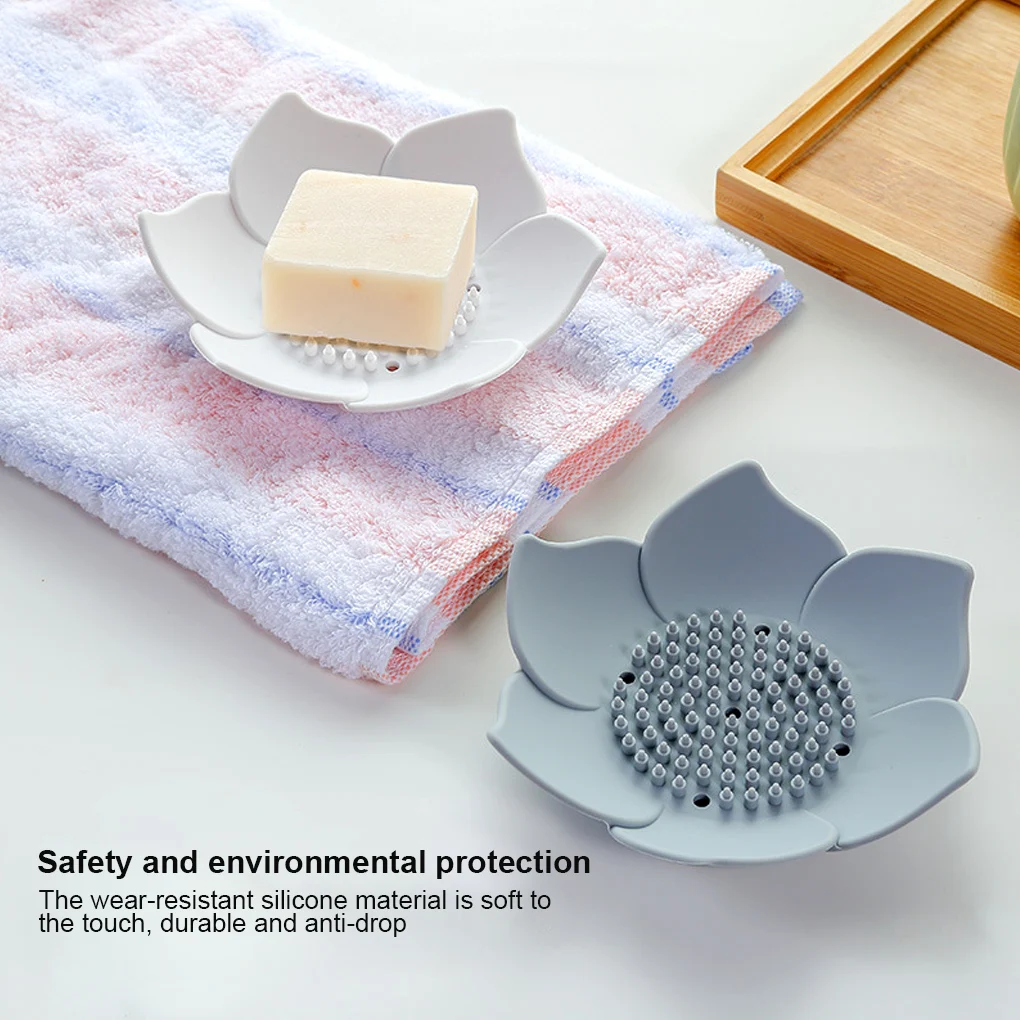 Storage Plate Silicone Draining Holder Flower Shape Storage Organizer for Bathroom Kitchen, Pink