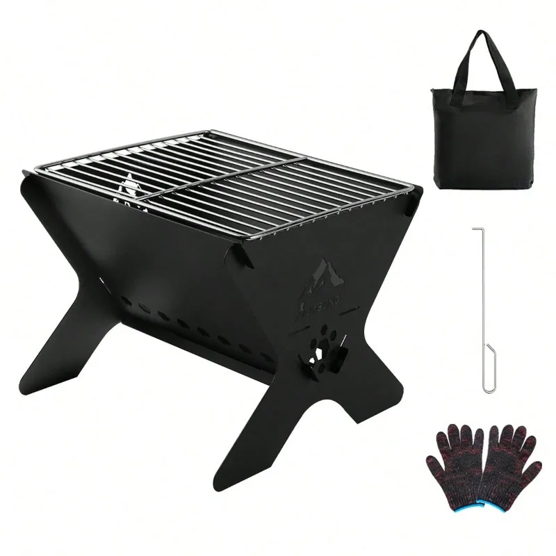 Camping Campfire Grill, Portable Folding Charcoal Grills, Backpacking BBQ Grill, Heavy Duty Firepit Grill With Carry Bag For Outdoor Cooking, Bonfire, Patio, Backyard