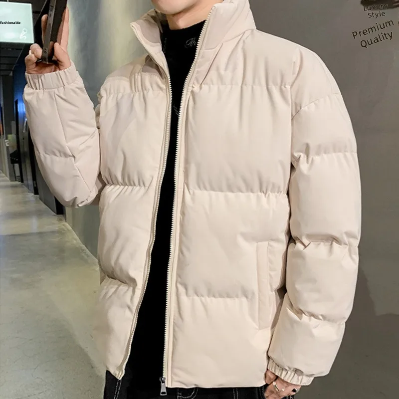 

Men's Casual Thickened Cotton Jacket Stand Collar Warmth Anti-Cold Pure Color Autumn Winter New Style Handsome Outerwear