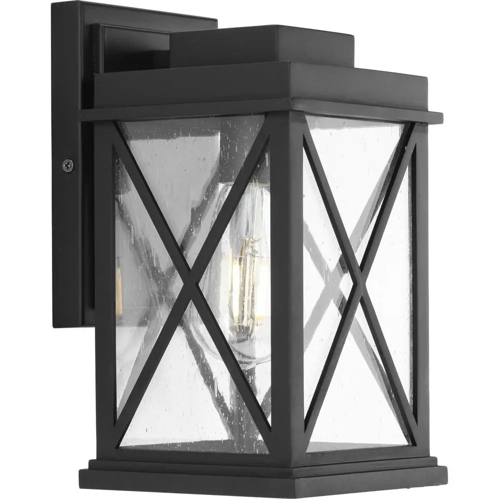 Matte Black Farmhouse Outdoor Wall Lantern Clear Glass X-Brace Design Dimmable Fixture