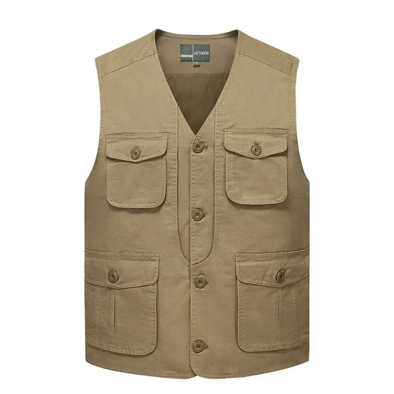 

New 100% Cotton Fishing Camping Men Vest Multi Pockets Waistcoats Mens Photography Travel Sleeveless Jacket with Many Pockets
