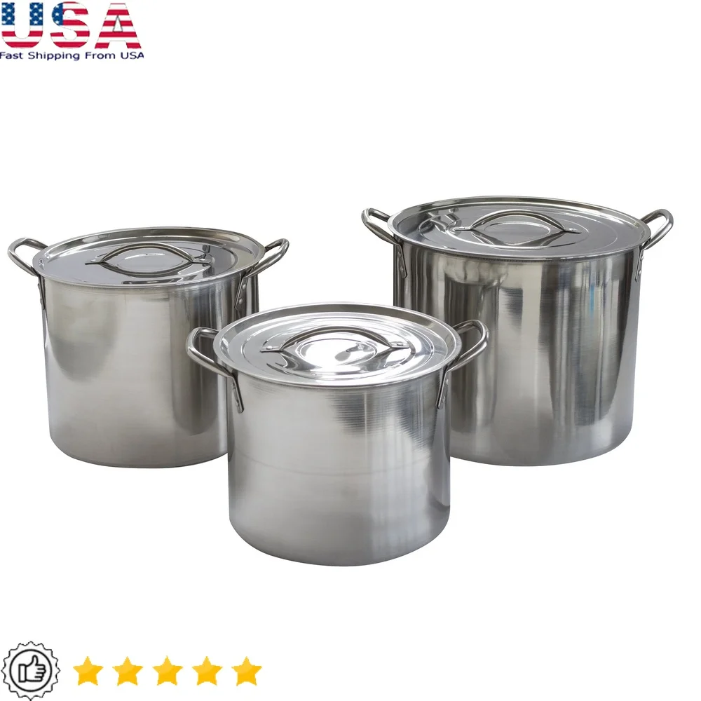 

6 Piece Stainless Steel Stock Pot Set Dishwasher Safe Induction Compatible Stacking Design Durable Riveted Handles Easy Storage