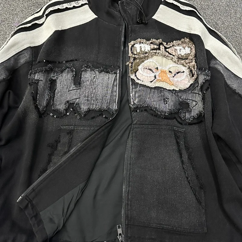 2025 Autumn Heavy Industry New Cartoon Patch Embroidery Hooded Sweatshirt Jacket For Women's Loose Casual Fashion Top Sudaderas