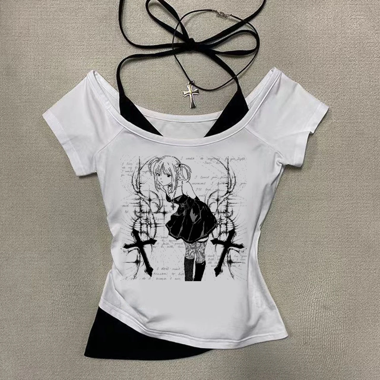 Y2k Women 90s Vintage Clothes Clothing Baby Tees Tops Women's T-shirts Goth Anime Girl printing Emo Kpop Goth Baby Tees Harajuku