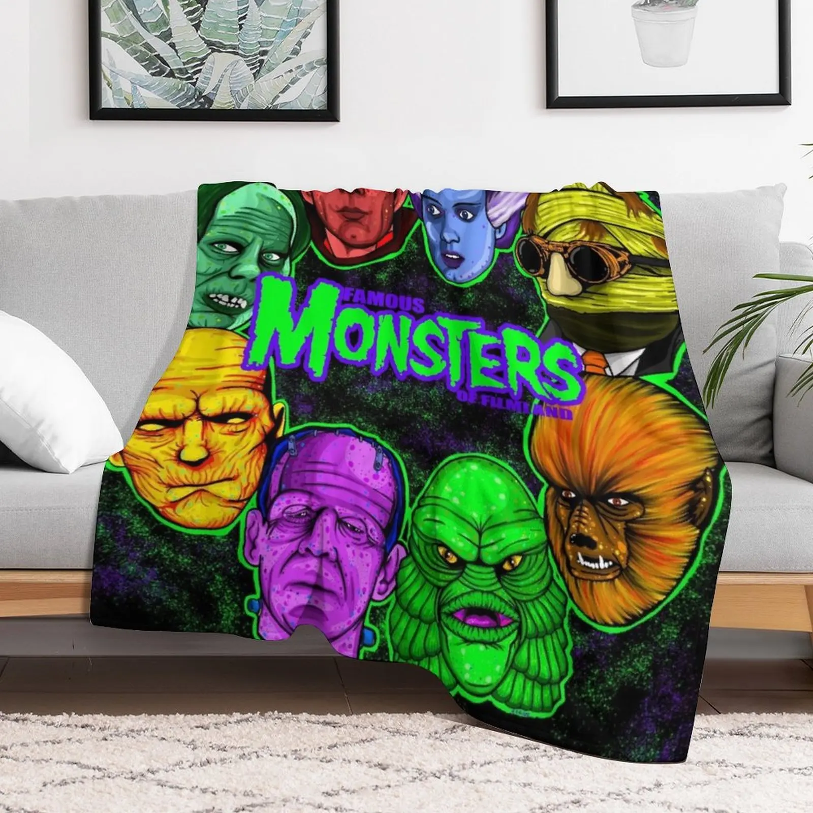 Famous Monsters of Filmland Throw Blanket Color Fast Cozy Throw Blanket