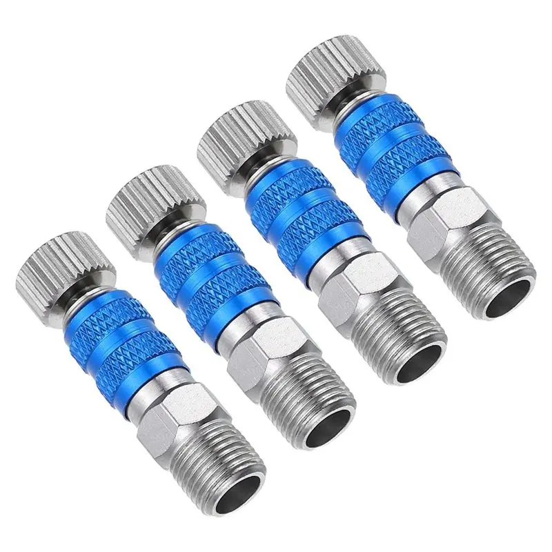 

ABKW-Quick Connect Set 1/8" For Air Brush, 4Pcs Metal Quick Release Disconnect For Air Brush Hose In Blue& Silver