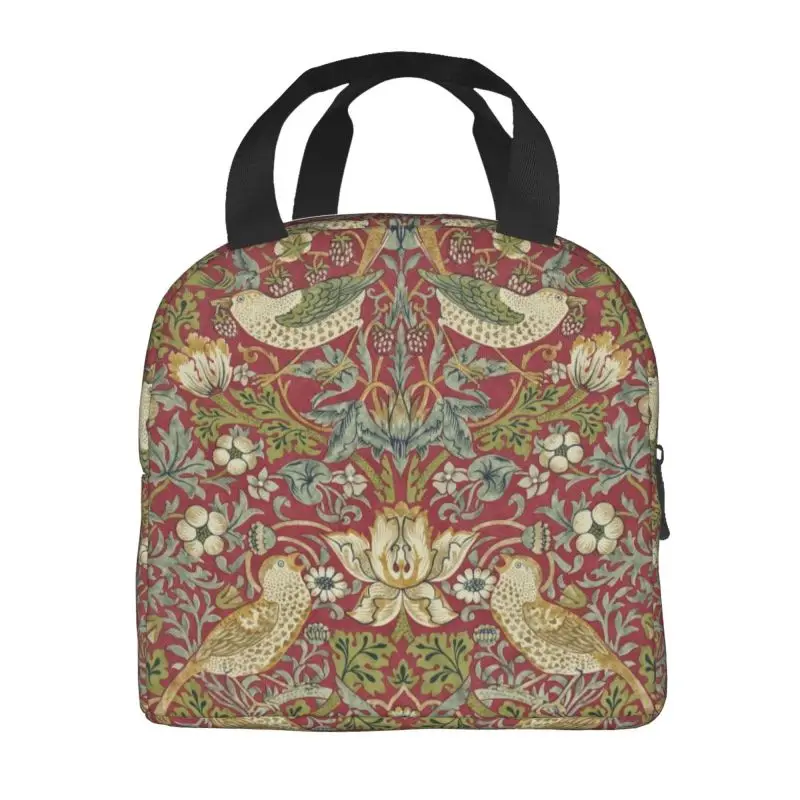 William Morris Strawberry Thief Red Portable Lunch Boxes Floral Textile Pattern Cooler Thermal Food Lunch Bag School Children