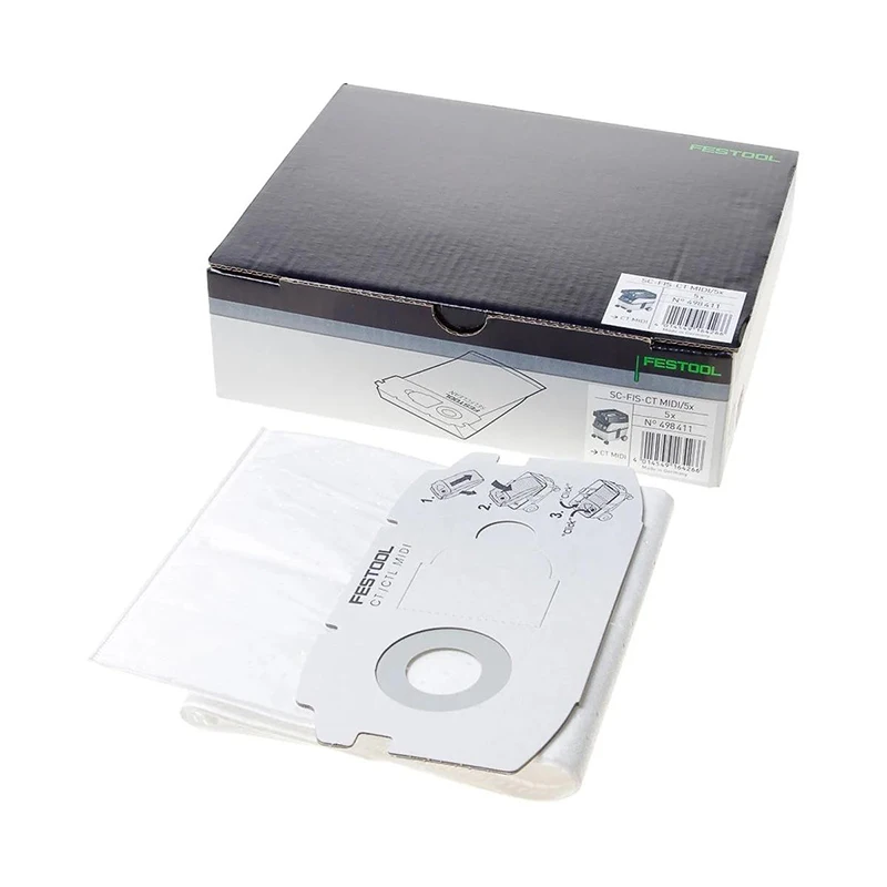 FESTOOL 498411 SC-FIS-CT MIDI Dust Collection Bags 5-pack Self-Cleaning Filter Bags for CT MIDI CTL MIDI CT MINI CTL MINI