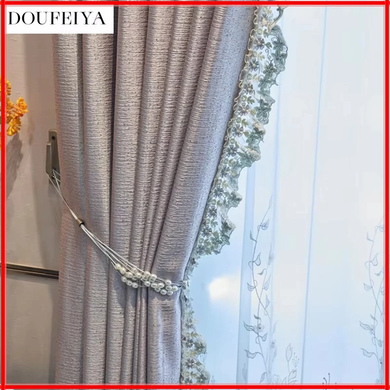 

Pink European Luxury Lace Curtains for Living Room Dining Bedroom Blackout Embroider Tulle Elegant Window Custom Size Valance