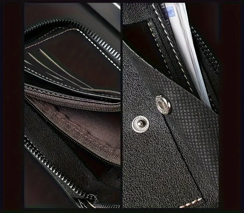 1pc faux Leather Wallet for Men - Premium Retro Letter Embossed Design, Multiple Credit Card Slots, Zipper Closure, Stylish Gift