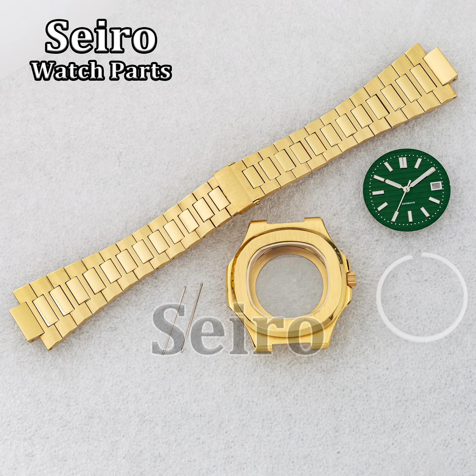 

41MM 316L Stainless Steel Gold NH35 Watch Case Strap Luminous Dial Hands Sapphire Glass for Nautilus NH35 NH36 Movement