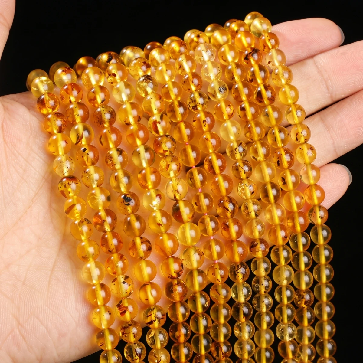 Natural Floral Amber Loose Beads Round 6mm 8mm Genuine Baltic Plant Fossil Gemstone for DIY Bracelet Jewelry Making Crafts 15