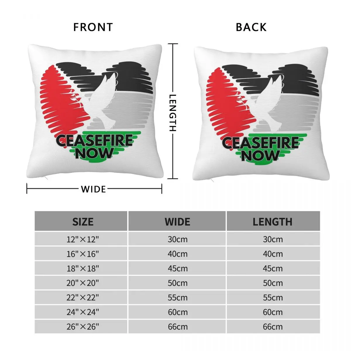 Ceasefire Now Square Pillowcase Pillow Cover Polyester Cushion Zip Decorative Comfort Throw Pillow for Home Bedroom