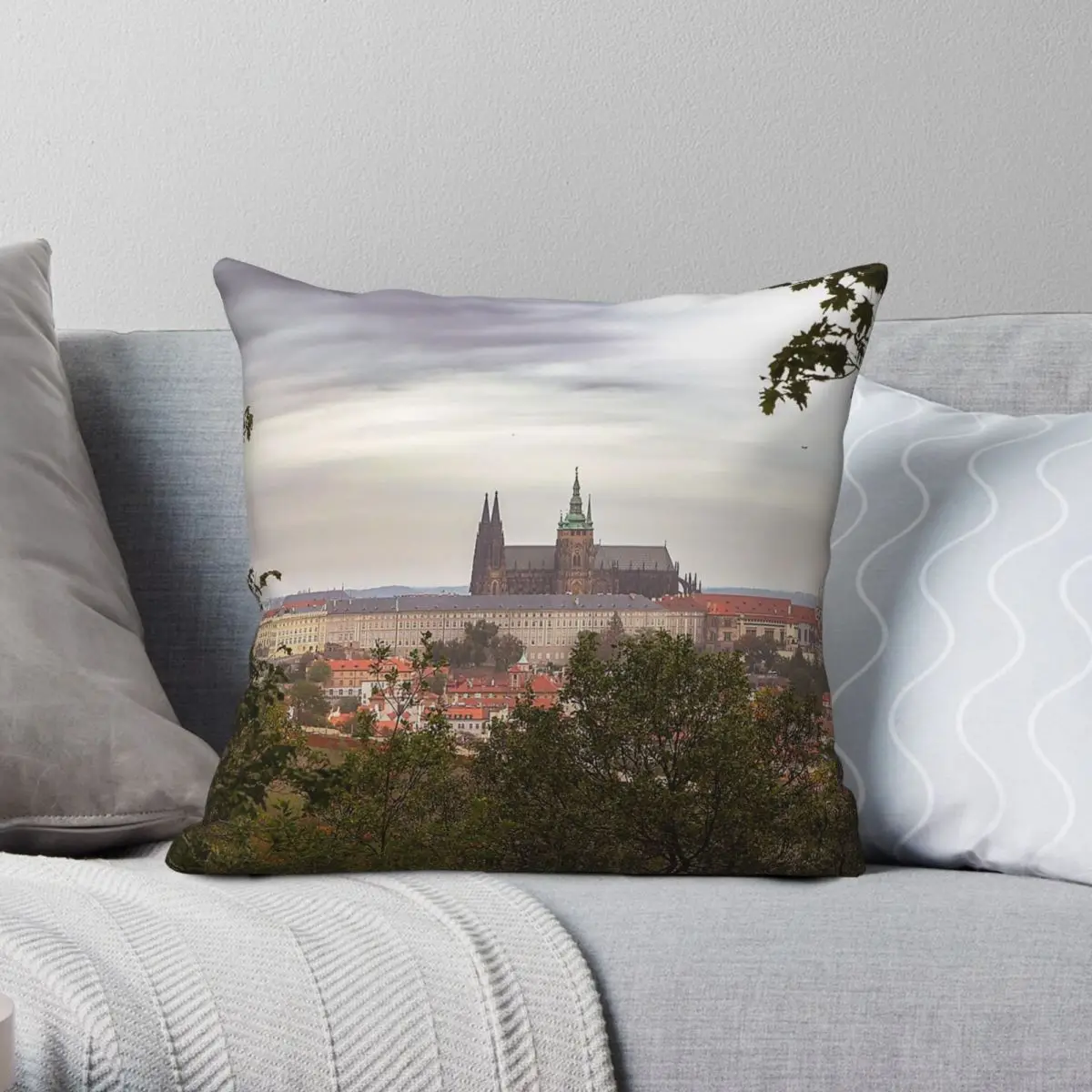 St. Vitus Cathedral From Afar Square Pillowcase Polyester Linen Velvet Printed Zip Decor Throw Pillow Case Car Cushion Cover 18