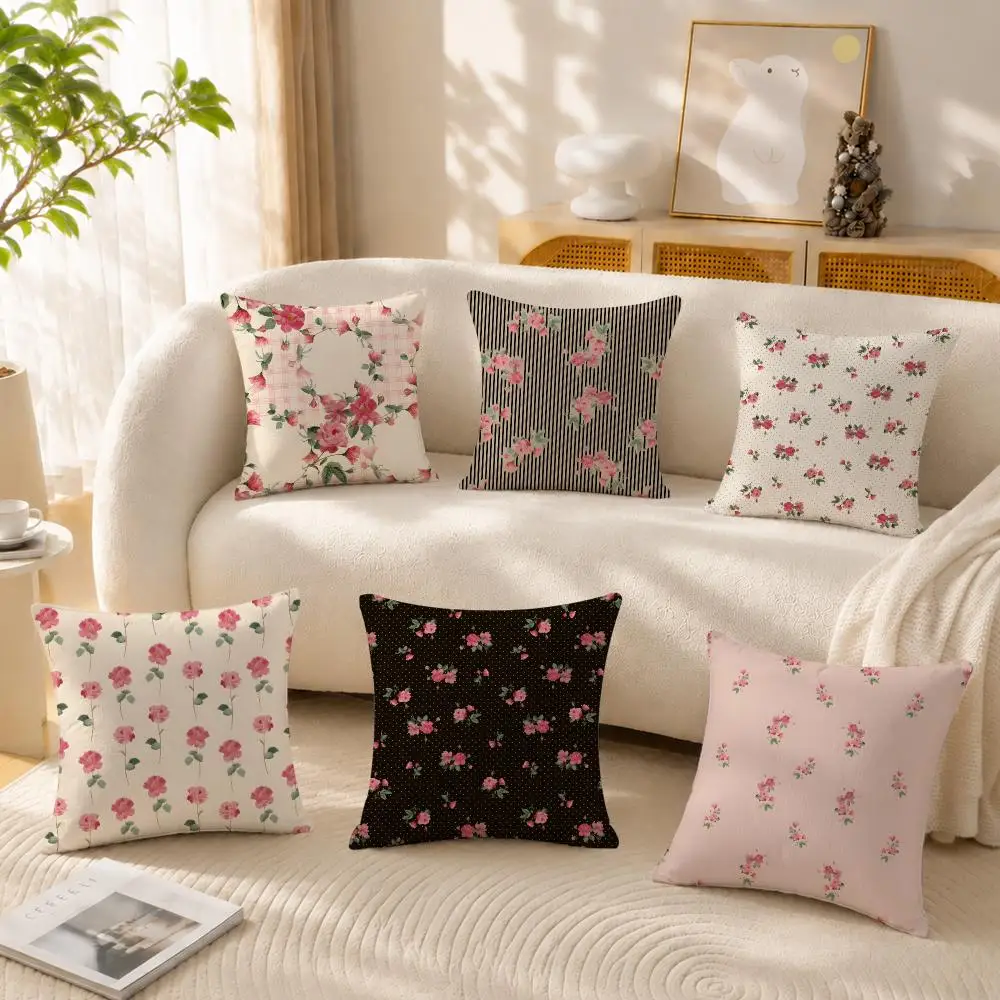 Warm Roses Bloom In Midsummer Cushion Cover Anti-dustmite Pillowcase Invisible zipper silky short plush Sofa cushion cover