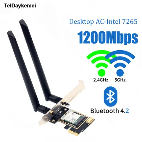 1200Mbps Bluetooth 4.2 PCi Express Wifi Adapter 2.4G/ 5G Dual Band AC7265 Wireless PCI-E Card For Desktop PC