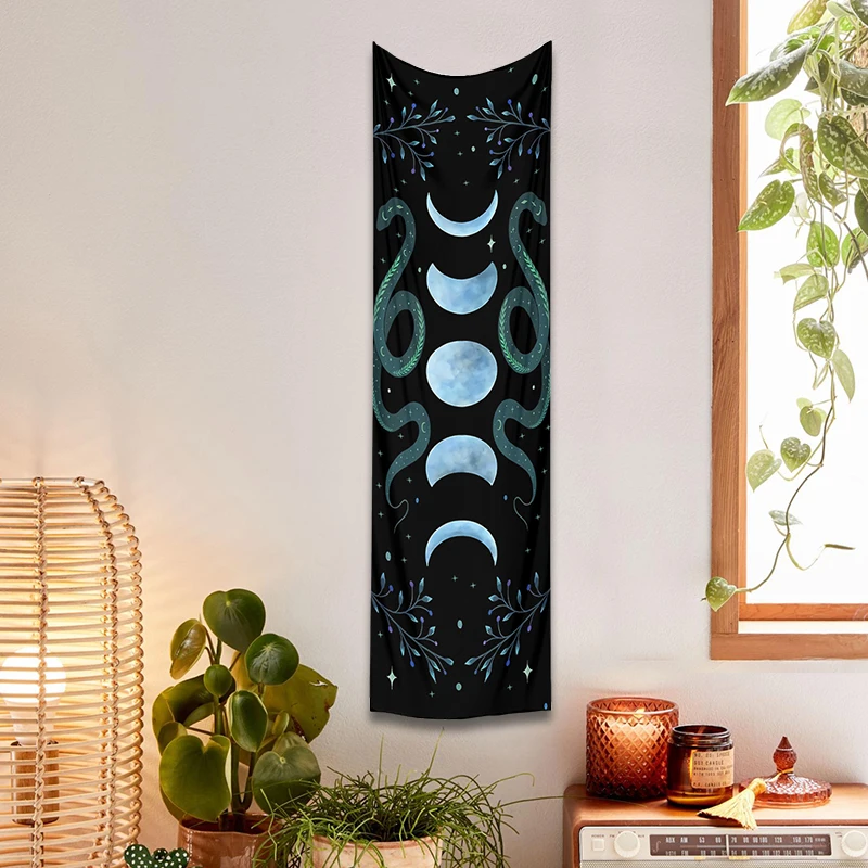 Moon Phase Tapestry Wall Hanging Moon moth Floral Vintage Psychedelic Star Snake Divination Bohemian Home Decor Art Decoration