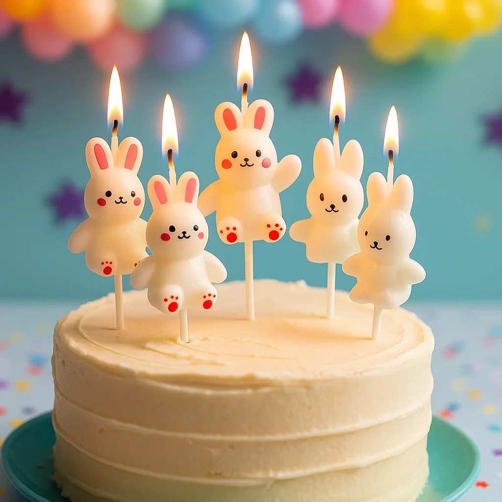 Cartoon Niedliches Kinder-Kleines Weißes Kaninchen Vintage Lächelndes Gesicht Kaninchen Geburtstagskerze Party-Dekoration Kaninchen
