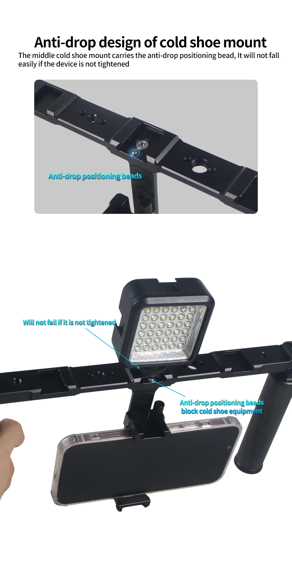 Dualer Handgriff-Halter Gimbal-Griff Stabilisator Video-Rig 1/4 3/8 Zoll Halterung Lichthalterung für GoPro11 für Insta360 X3 Smartphone Vlog – Detail 4