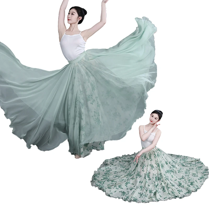 

Modern Dance Skirt for Women Double Sided Elegant Chiffon 900 Degree Swing Long Skirt for Classical Dance Practice Performance