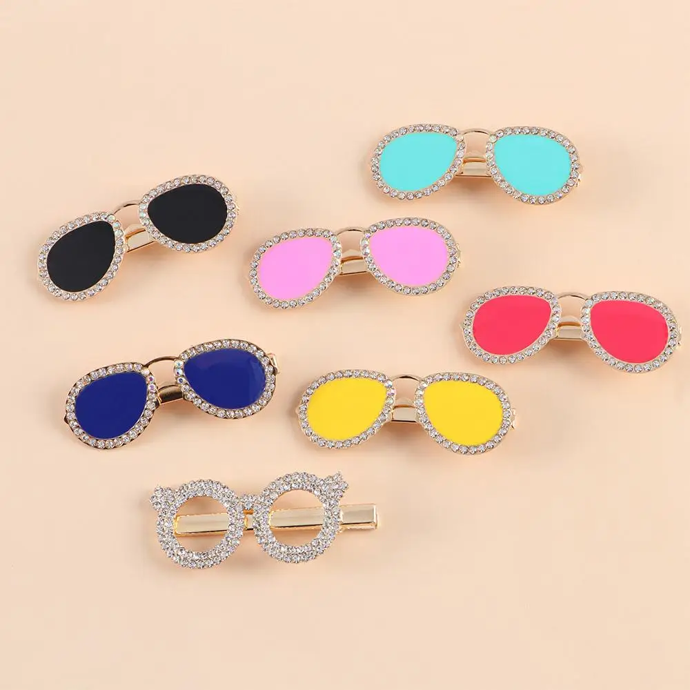 Fashion Personality Sunglasses Leaf Shape Hair Clip Temperament Rhinestone Barrette Girls Hair Holder Daily Wear Headdress