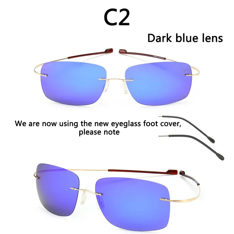 NEW Cool 100% Pure Titanium Rimless Sunglasse Polarized Lenses Grey Super Thin Lenses Sun-shade UV protection UV400 spring leg