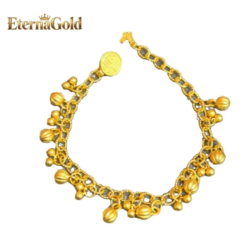 

EternaGold Women's 24K Gold (AU999) Exotic Bell Fruit Bracelet | Gradient matte bell, hammered glow with enamel pattern