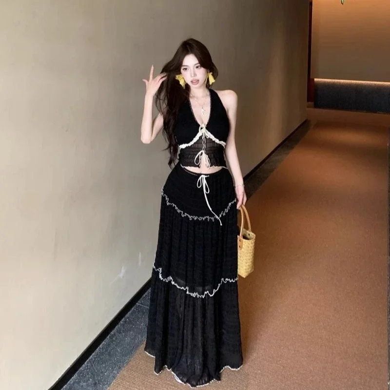 Roupas femininas longas maxi roupas recém chegados ocasião formal roupas de verão 2025 co ord tendência y2k feminino duas peças saia conjunto