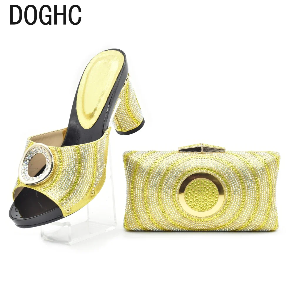 Yellow Color Shoes and Bag Sets for Women Women Shoes and Bag Set In Italy New African Shoes and Bag Set for Women Wedding Dress