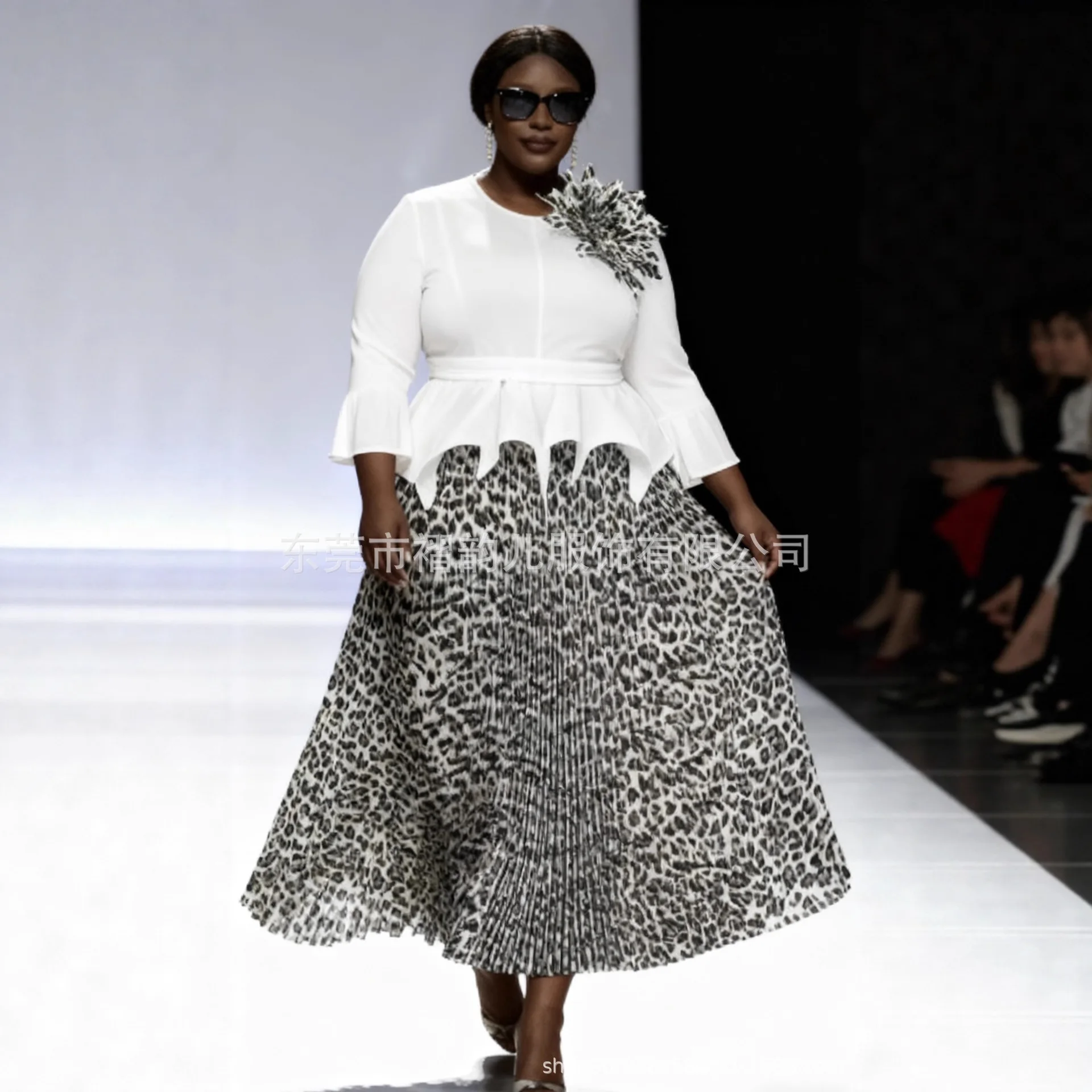 

Plus Size Orange Women Set Ruffled Peplum Top + Pleated Leopard Maxi Skirt A Bold Chic Ensemble Confident Women Fashion Clothing