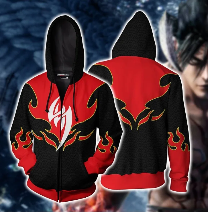 Games Tekken Fighting Kazama Jin Cosplay Costume Hooded Sweatshirt Unisex Kazama Jin Casual Sports Sweater For Halloween Suit