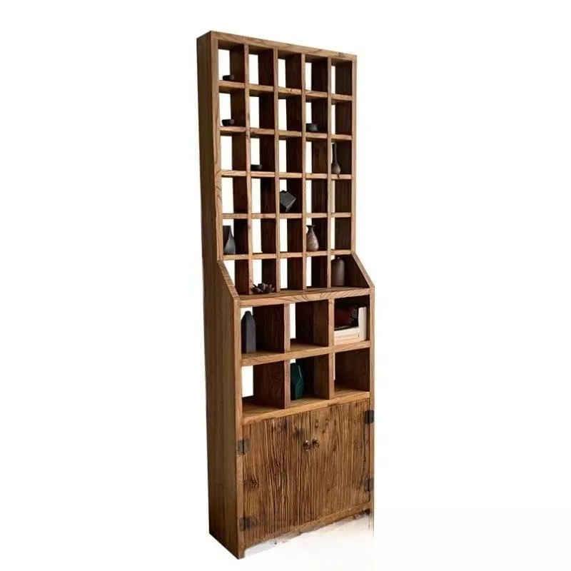 Old elm vertical bogu storage rack retro wall-mounted wooden antique rack solid wood display storage