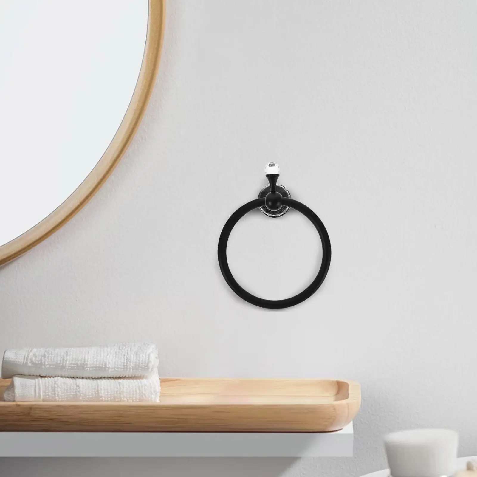 Crystal Bathroom Towel Ring Wall Mounted Heavy Duty Towel Holder Round Elegant Design Bling Reflective Surface for Luxury Bath