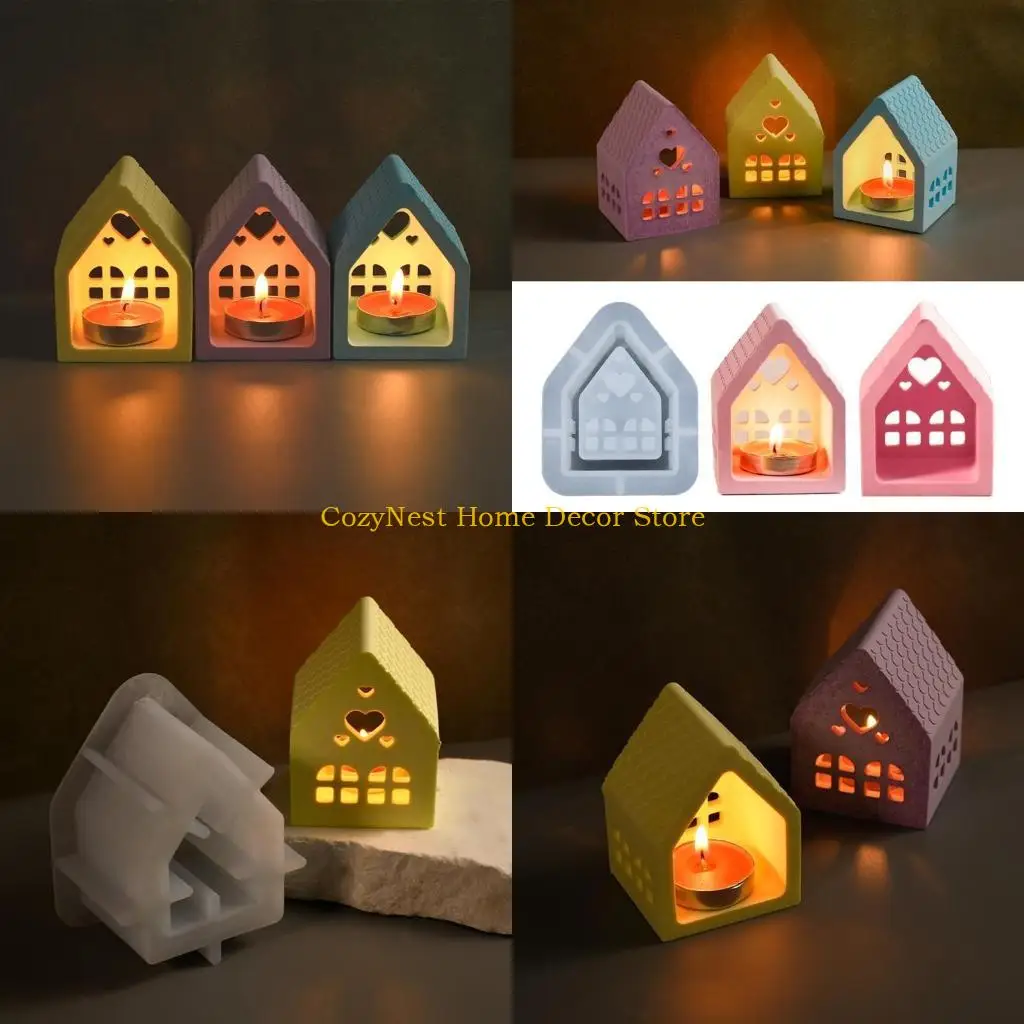 92MF Heart House Silicone Molds for Epoxy Resin, Plaster Decoration, Silicones Holder Molds for Tealight Holder Stand