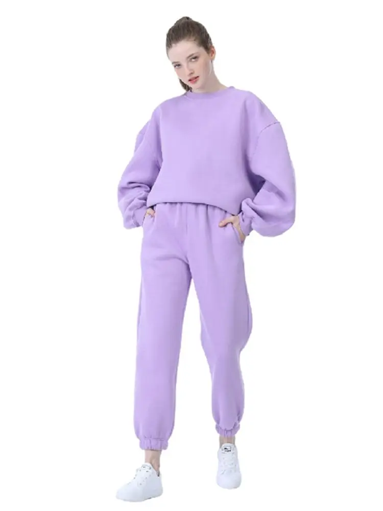 Women Winter Hoodie Sweatshirt Two Piece Sets  FleeceTracksuit Oversized Pants Suit 2022 Autumn Female Casual Solid  Outfits