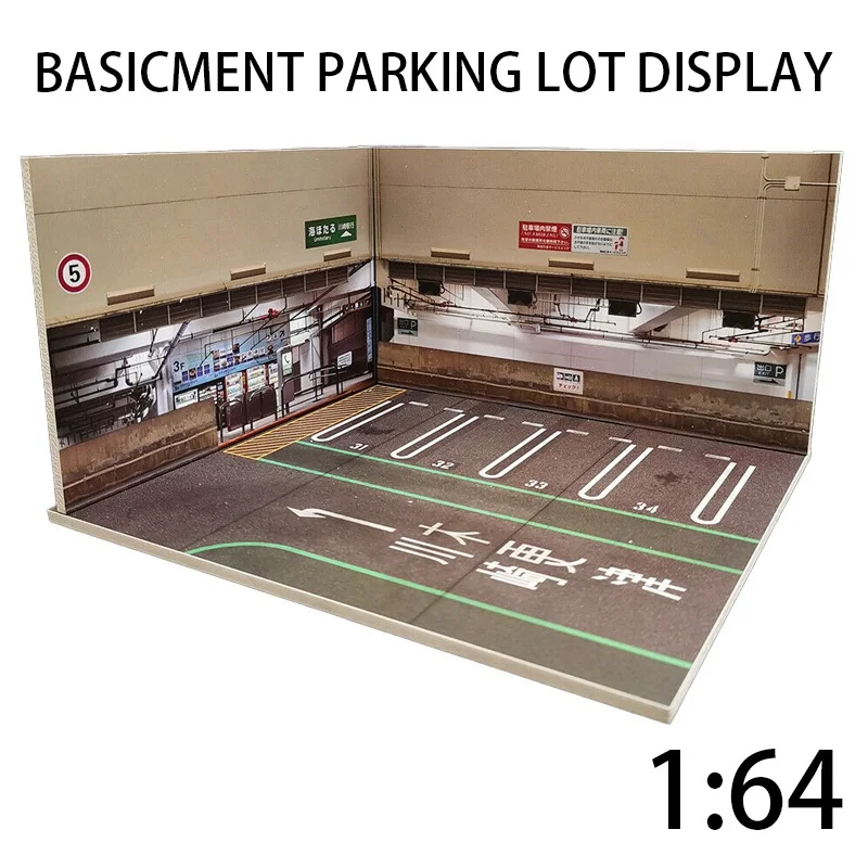 1/64 Scale Diorama Car Garage Model Japanese Basement Car Parking Lot Display Scenery Model Gifts Toy