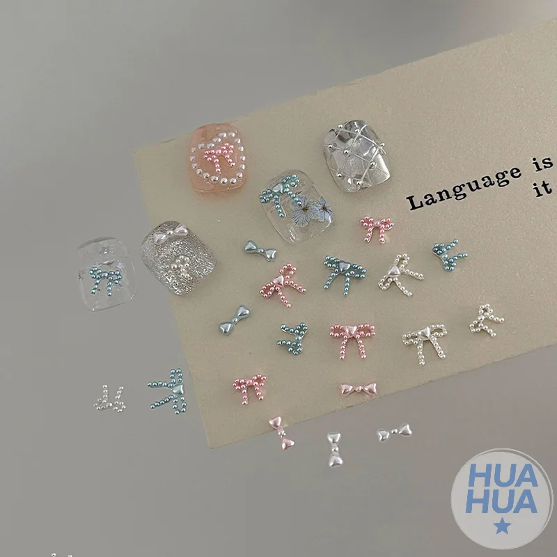 

HUA HUA 1pcs Pearl Bow Nail Art Charms For DIY Nail Decoration 3D Hollow Crafting Jewelry Nails Accessories Manicure Parts