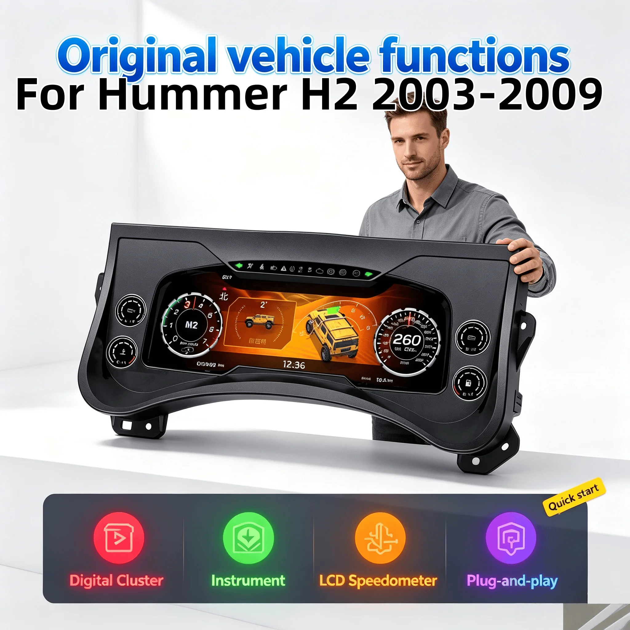 2025 NEW Dash Digital Cluster Virtual Cockpit Speedometer For Hummer H2 2003-2009 Dash Panel LCD Dashboard Linux System 12.3