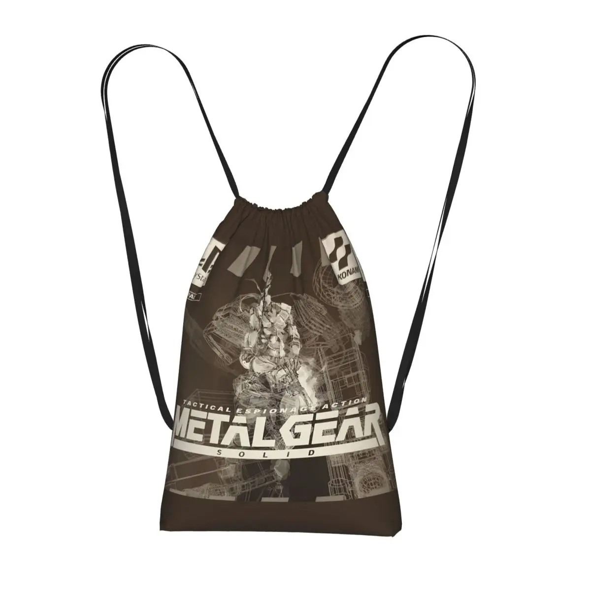 PS1 Metal Gear Solid Black And White Drawstring Backpack hiking cycling Bag Portable Travel Drawstring Bag for Men Women