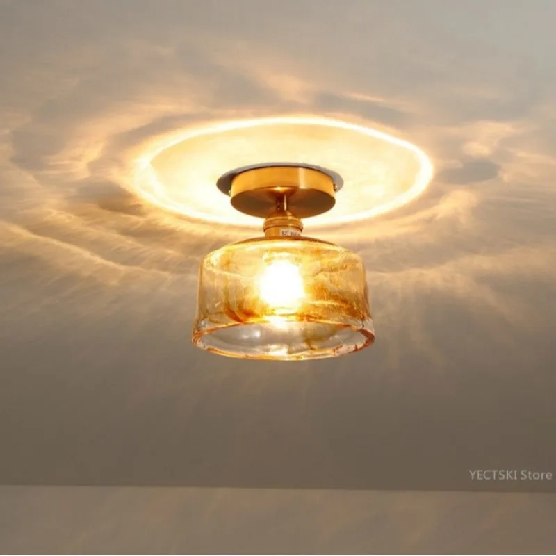 

Nordic glass ceiling light, light luxury corridor corridor light, entrance foyer light, Japanese retro brass table lamp