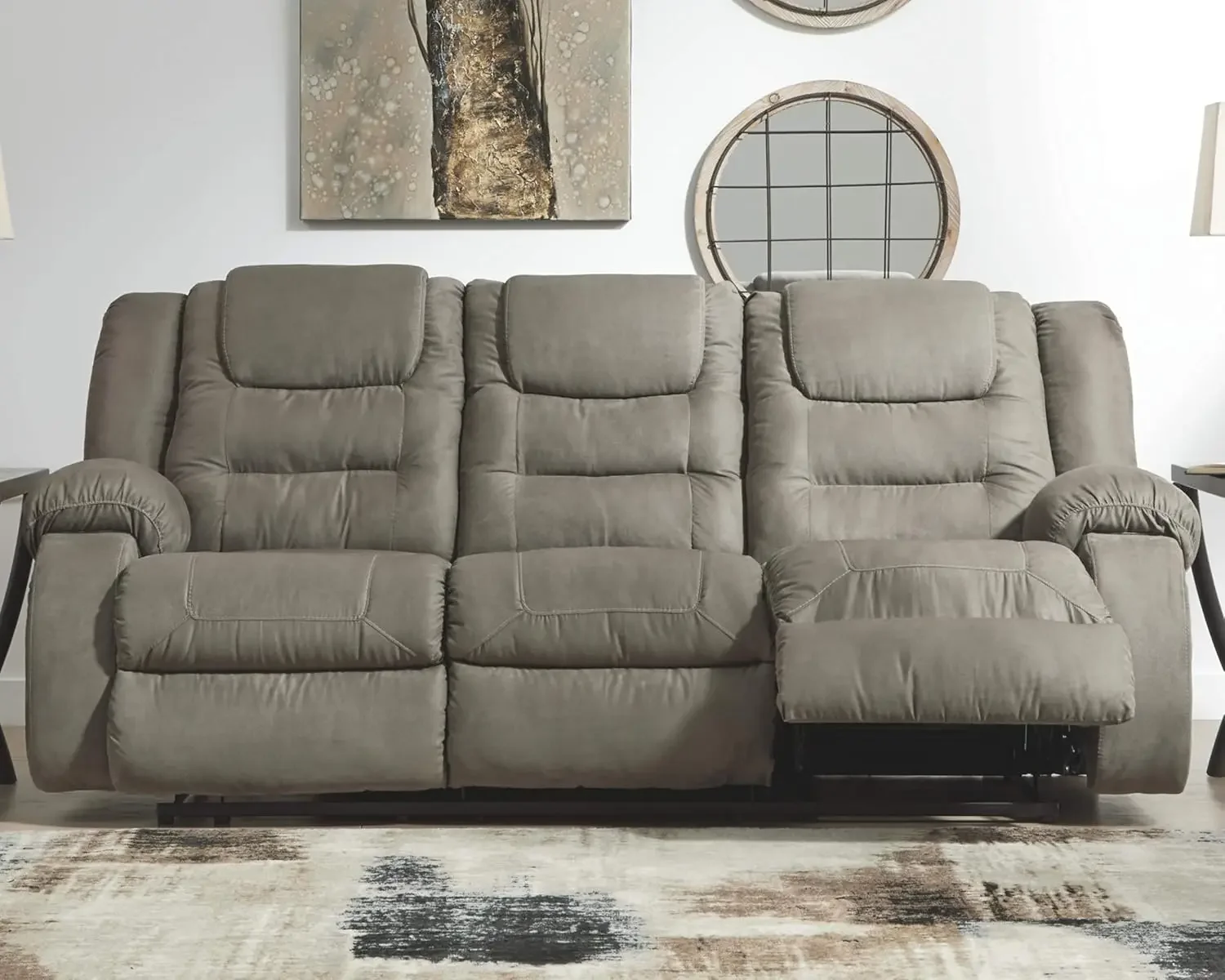 Design by Ashley McCade Contemporary Manual Pull Tab Dual-Sided Reclining Sofa, Gray