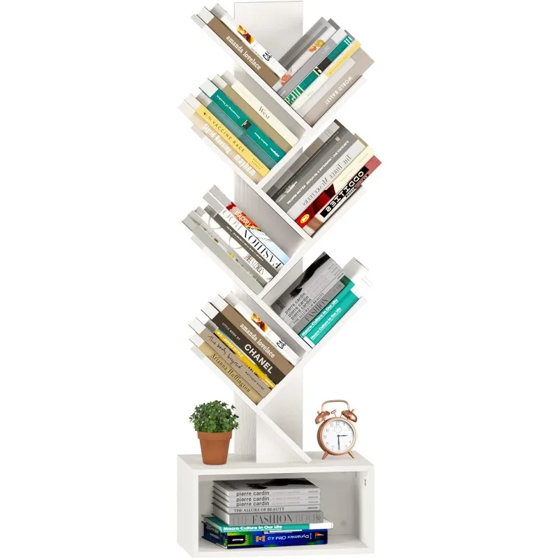 Tree Bookshelf - 6 Shelf Retro Floor Standing Bookcase, Tall Wood Book Storage Rack for CDs/Movies/Books, Utility Book