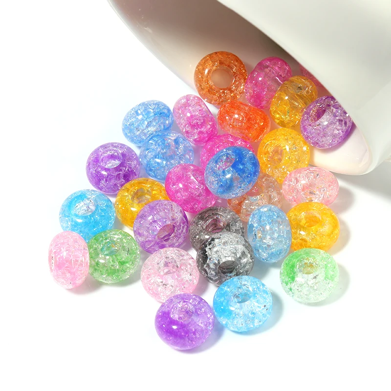 50 Stück 14 x 8,5 mm Acryl-Rissperlen, bunt, großes Loch, lose Distanzperlen für DIY-Schmuckherstellung, Armbänder, Halsketten-Zubehör