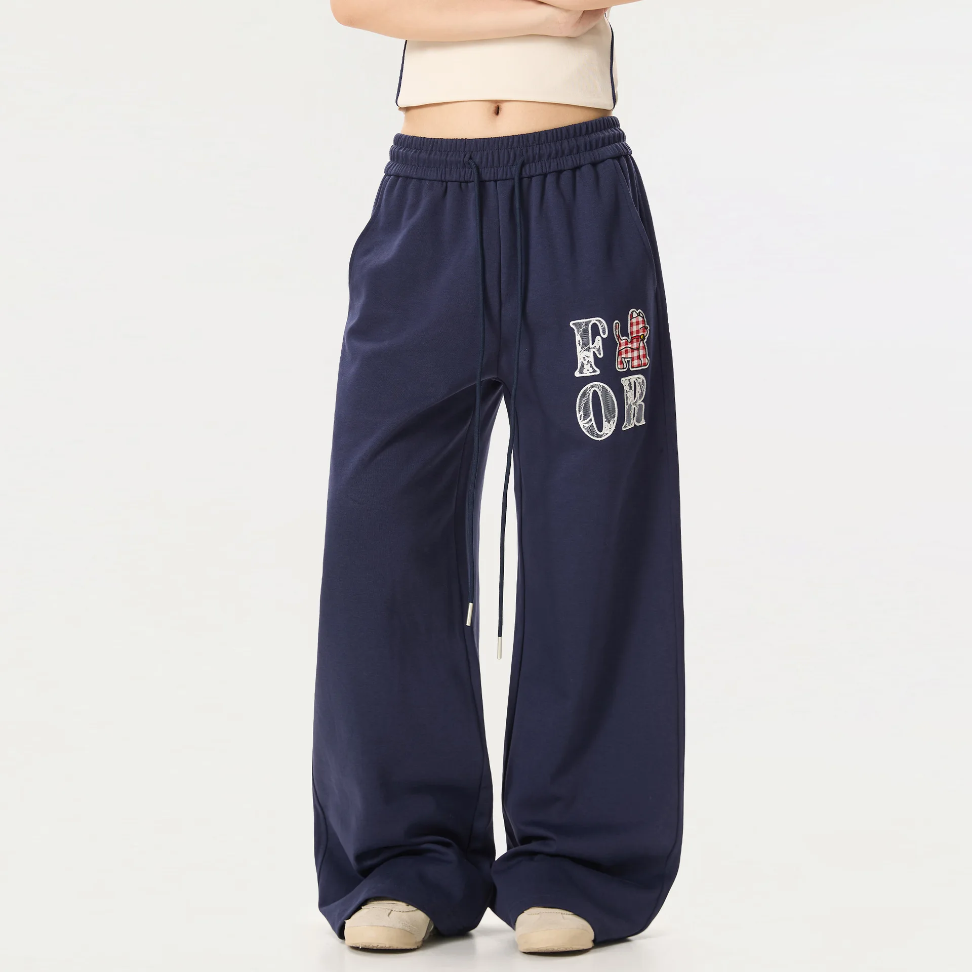 OR FL Women's American Retro Splicing Curved Knife Sweatpants Trendy Brand Design Sense Clear Thread Design Leisure Sports Pants