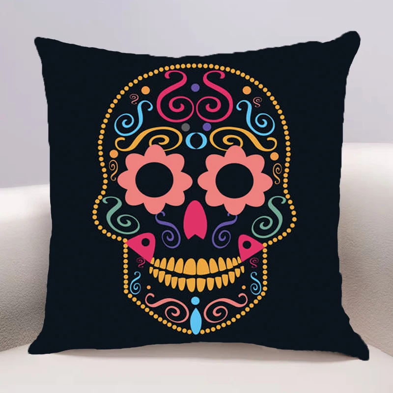 Cartoon Mexico Flower Skull Cushion Cover for Sofa Pillow Case Cover Seat Car Throw Pillowcase 45X45cm For Home Decorative 65