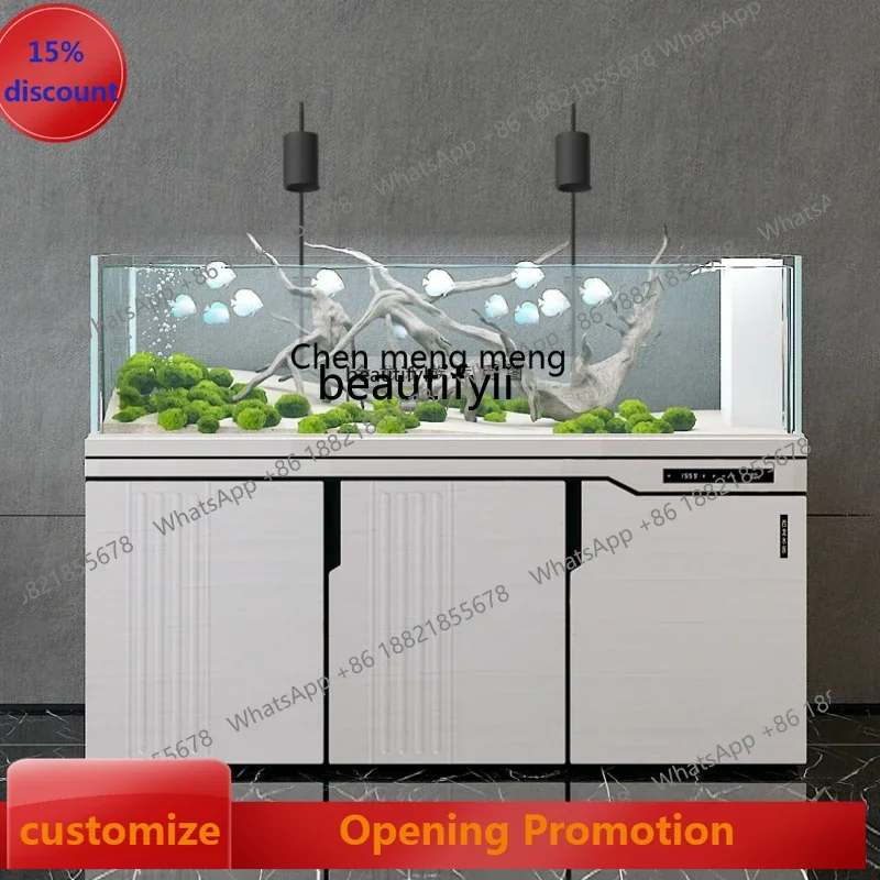 S7486 ss Fish Tank Household Small Living Room Base Cabinet Ecological Large Water Glass Super White Tank